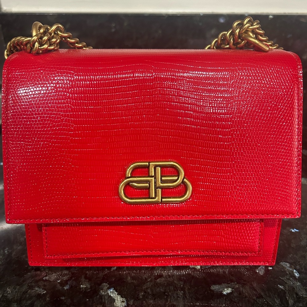 Balenciaga Red  Bag with Gold Chain
